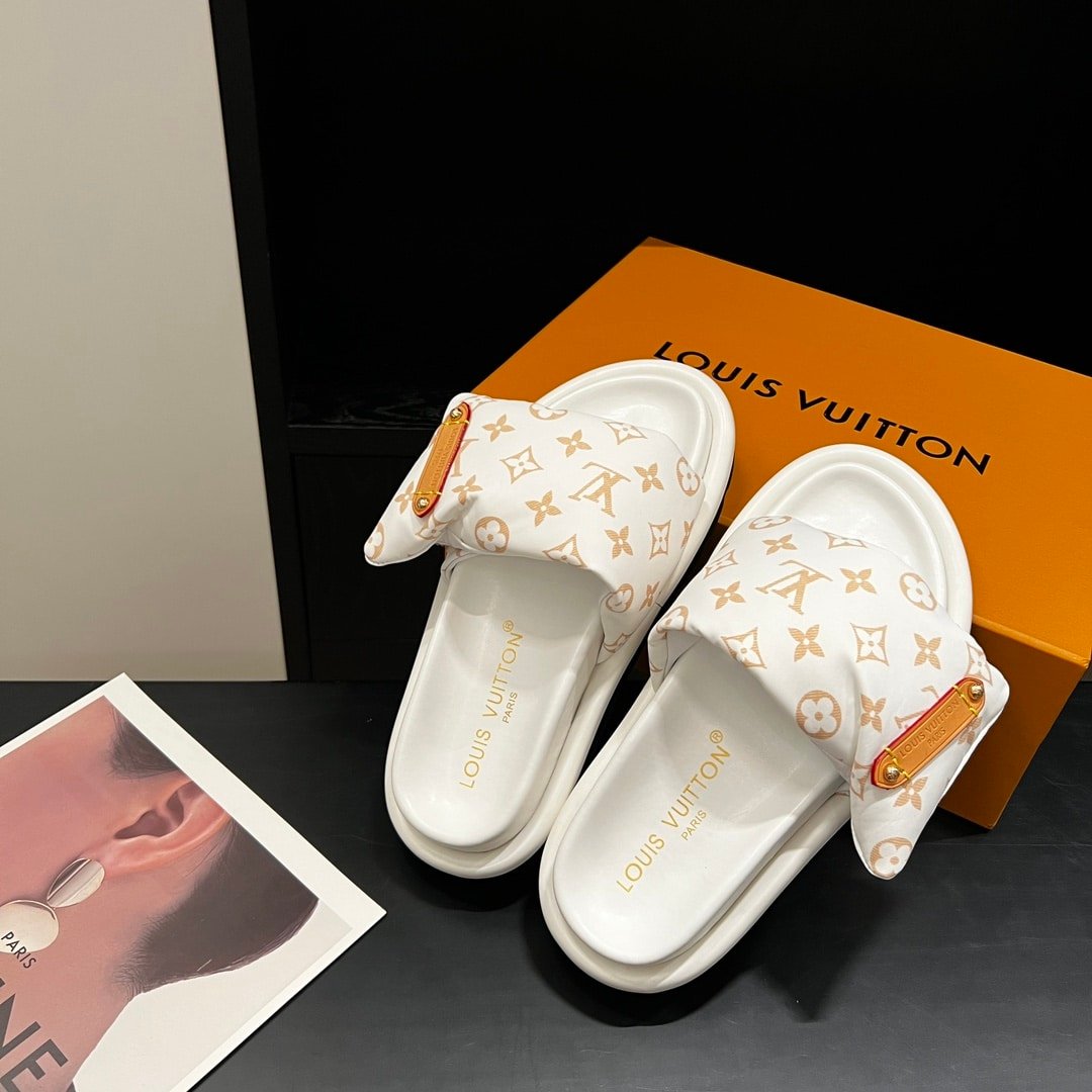 L0vis Vvtt0n Pool Pillow Flat Comfort Mule Sandals Beige 1Acjza