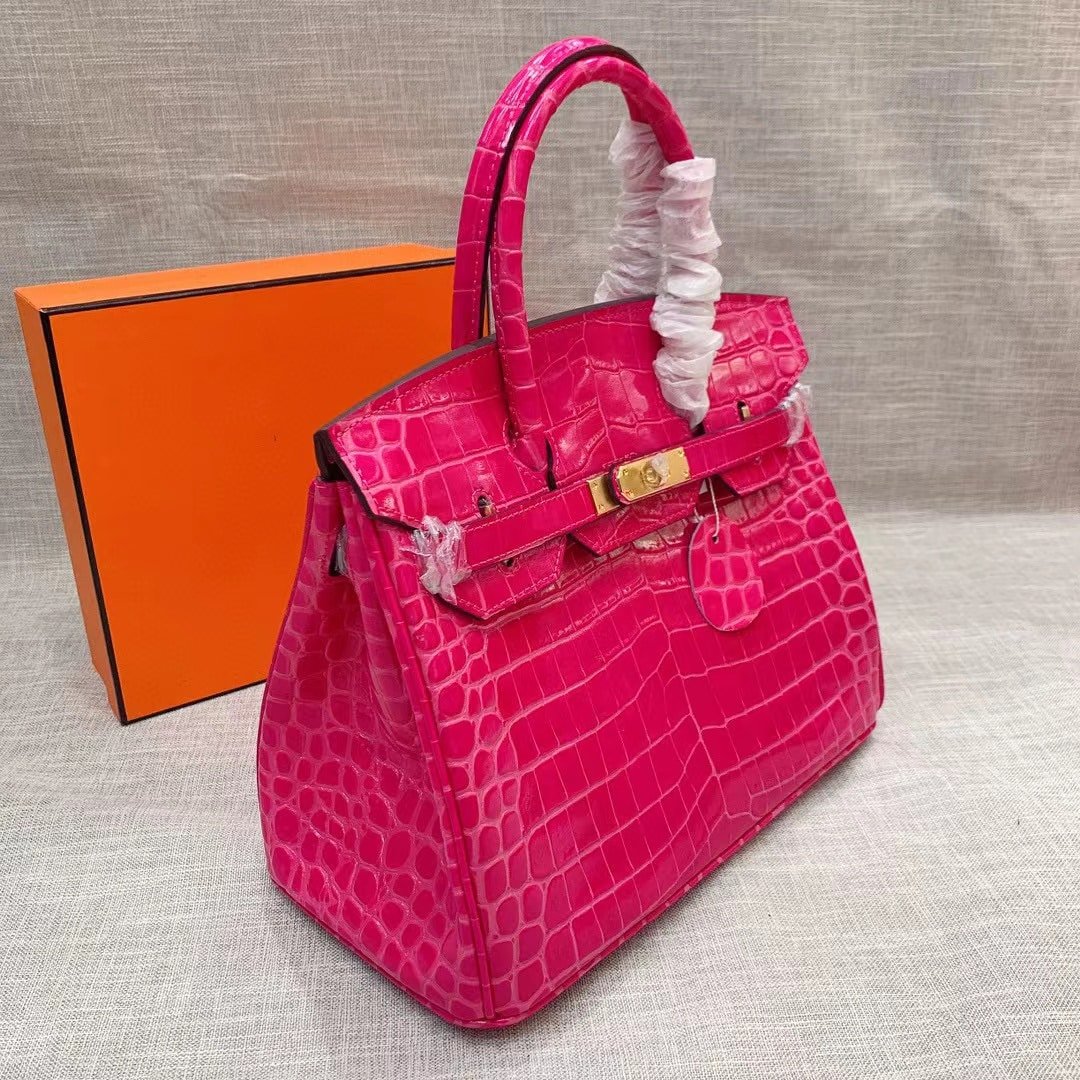 H**me5 Birkin 25 Crocodile Gold-Toned Hardware Dark Pink