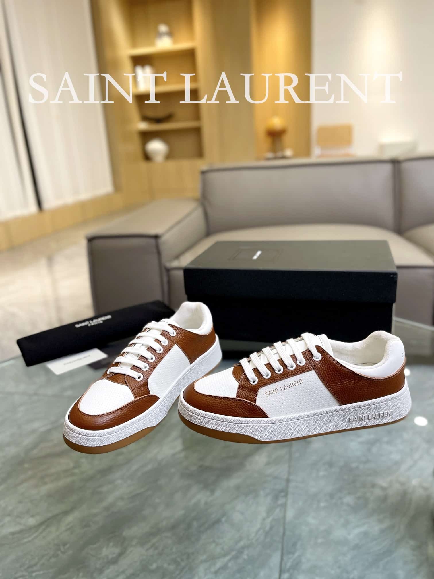 Sa1nt Lau*nt Perforated Leather Sneaker Brown