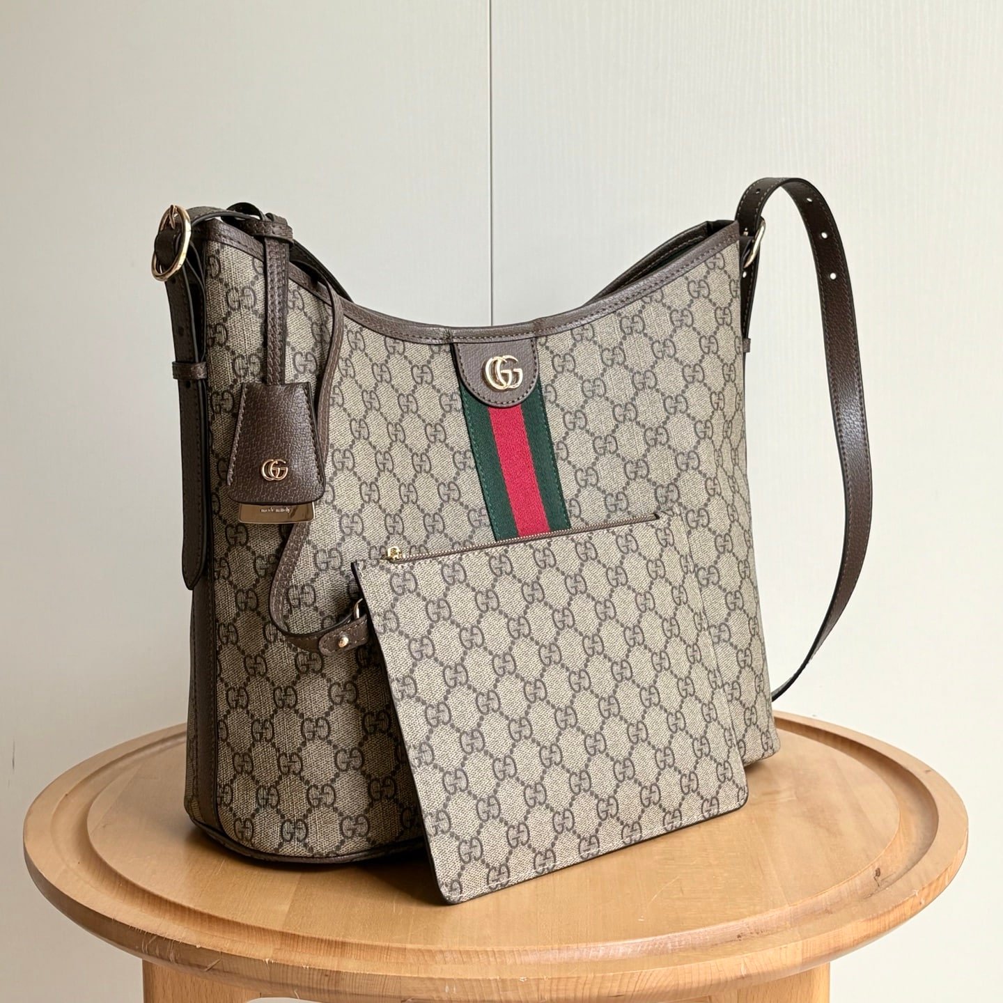 Gvc*1 Ophidia Large Shoulder Bag Beige And Dark Brown 33Cm 836871 Fae0K 9853