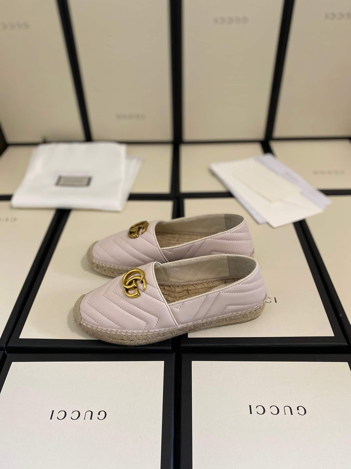 Gvc*1 Leather Espadrille With Double G White 551890 Bko00 1000