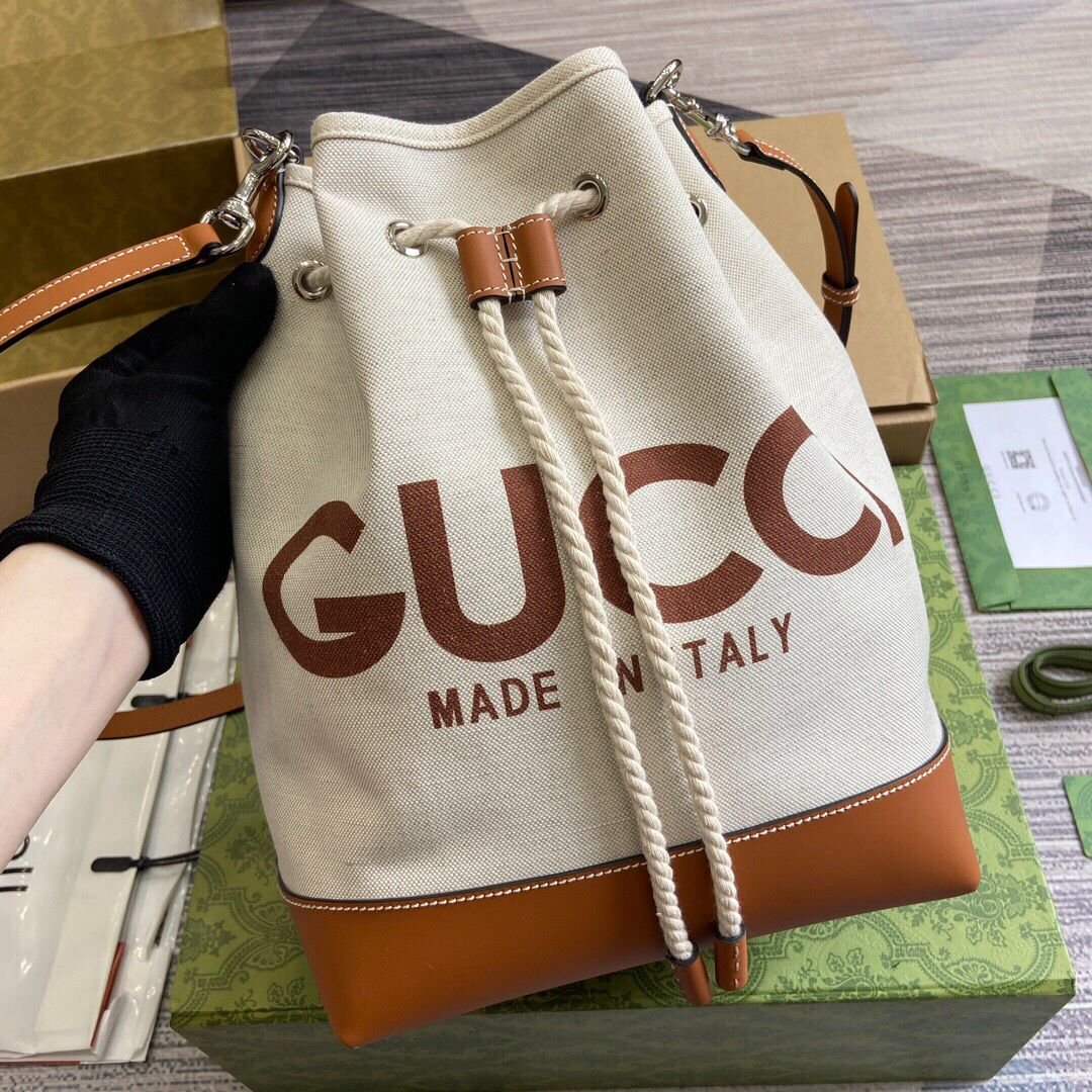 [S*per Vip 1:1] Gvc*1 Mini Shoulder Bag With Print Cotton Linen Canvas Brown 23Cm ‎777166 Facv3 8455